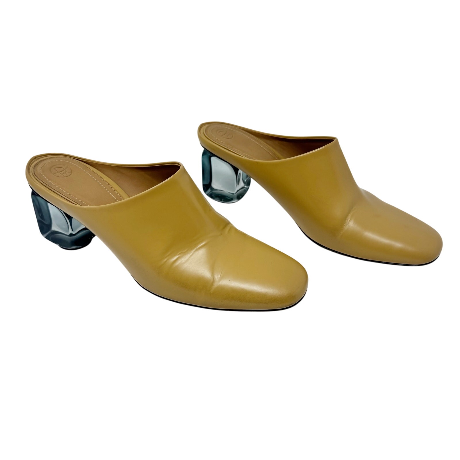 The Row Adela Leather Mule Lucite Glass Heel Size 38.5 Camel